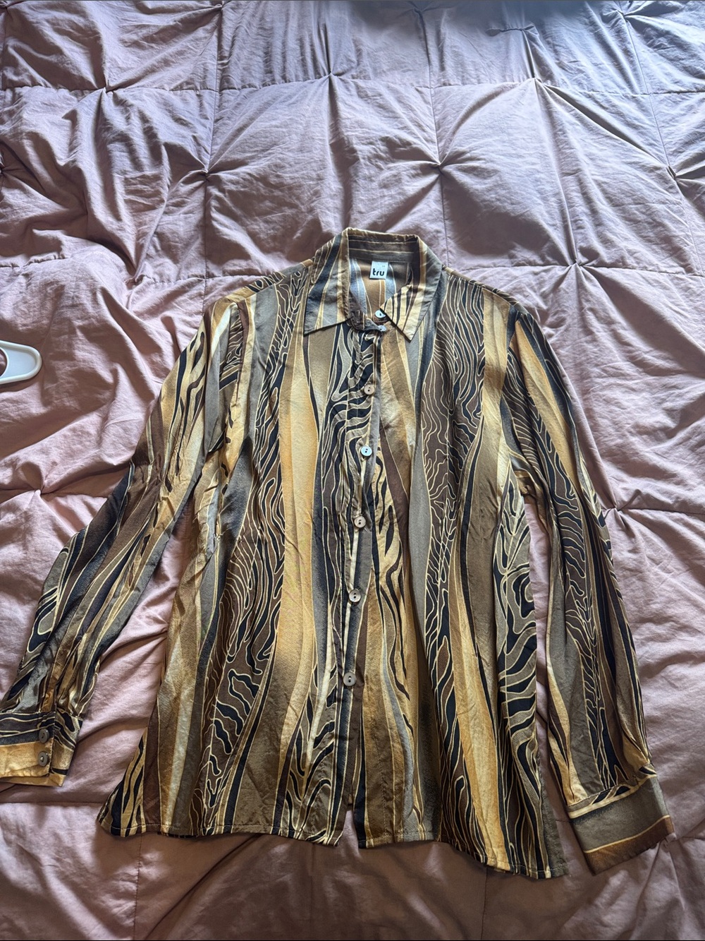 Brown & Gold Striped Womens Button-Up Shirt